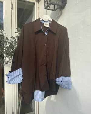Boho Love Skjorte - Brun med blåstribede detaljer - Billede 3